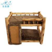 Pet wooden bunk bed with soft plush dog mat